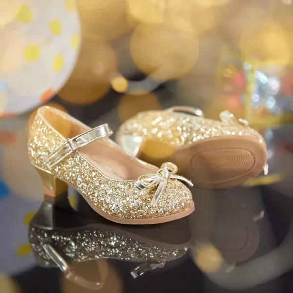 THEE BRON Girls Dress Shoes Glitter Mary Jane Heels Princess Wedding Party Pumps910gold