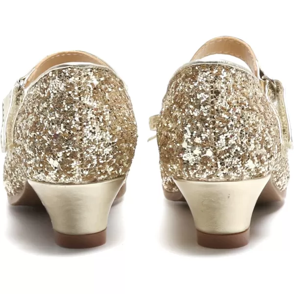 THEE BRON Girls Dress Shoes Glitter Mary Jane Heels Princess Wedding Party Pumps910gold