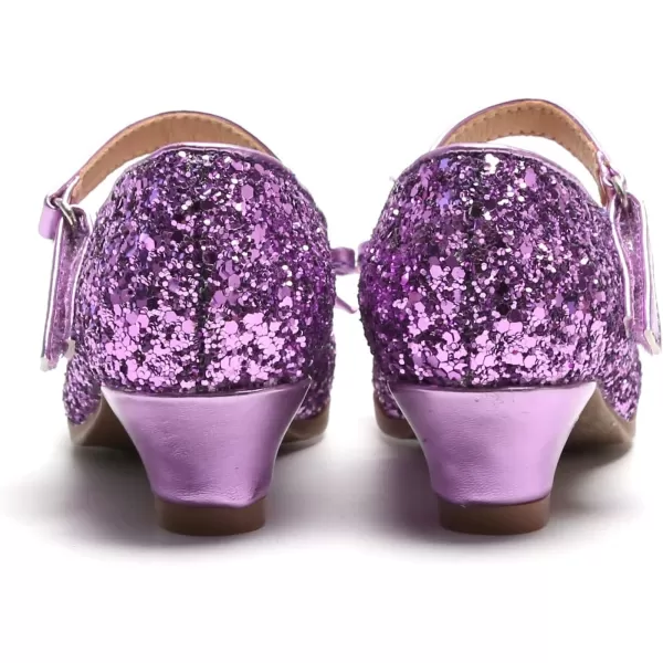 THEE BRON Girls Dress Shoes Glitter Mary Jane Heels Princess Wedding Party Pumps910purple