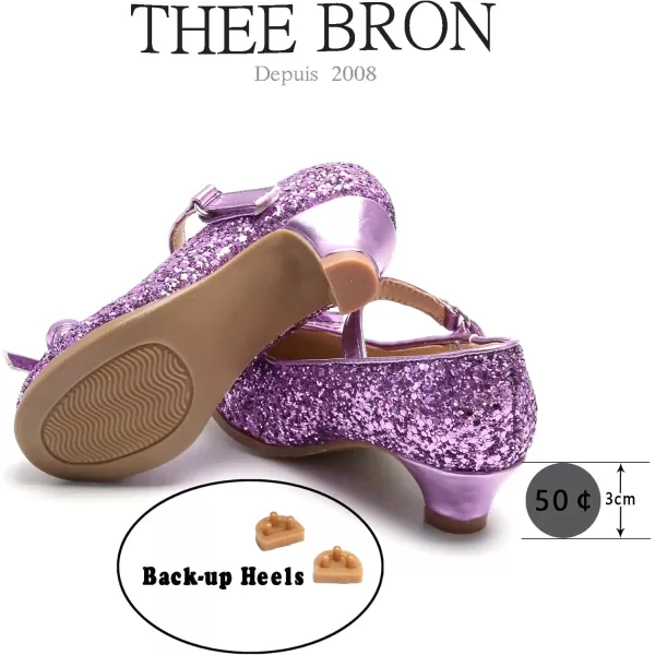 THEE BRON Girls Dress Shoes Glitter Mary Jane Heels Princess Wedding Party Pumps910purple