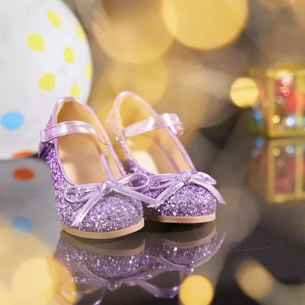 THEE BRON Girls Dress Shoes Glitter Mary Jane Heels Princess Wedding Party Pumps910purple
