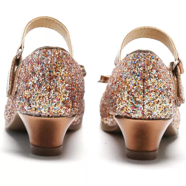 THEE BRON Girls Dress Shoes Glitter Mary Jane Heels Princess Wedding Party Pumps910rose