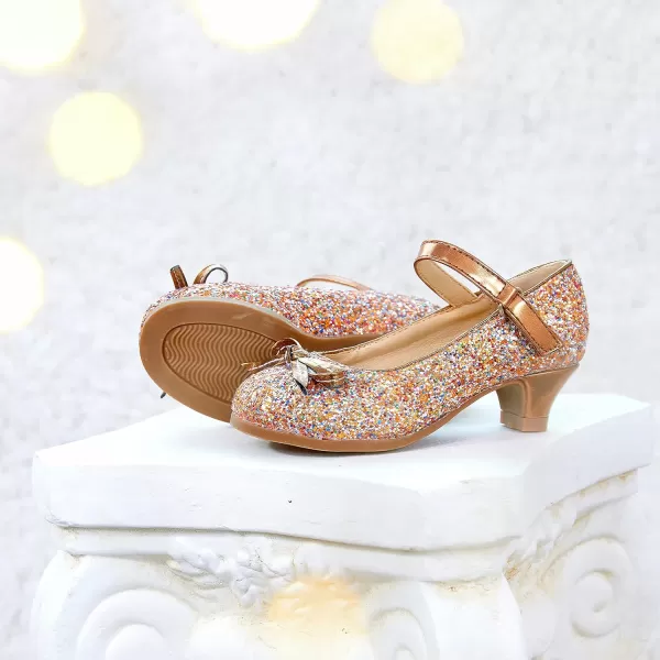 THEE BRON Girls Dress Shoes Glitter Mary Jane Heels Princess Wedding Party Pumps910rose