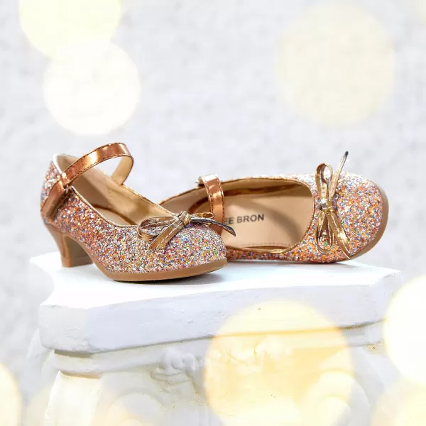 THEE BRON Girls Dress Shoes Glitter Mary Jane Heels Princess Wedding Party Pumps910rose