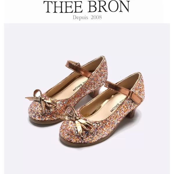 THEE BRON Girls Dress Shoes Glitter Mary Jane Heels Princess Wedding Party Pumps910rose