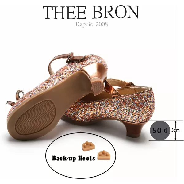 THEE BRON Girls Dress Shoes Glitter Mary Jane Heels Princess Wedding Party Pumps910rose