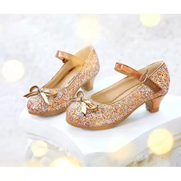 THEE BRON Girls Dress Shoes Glitter Mary Jane Heels Princess Wedding Party Pumps910rose