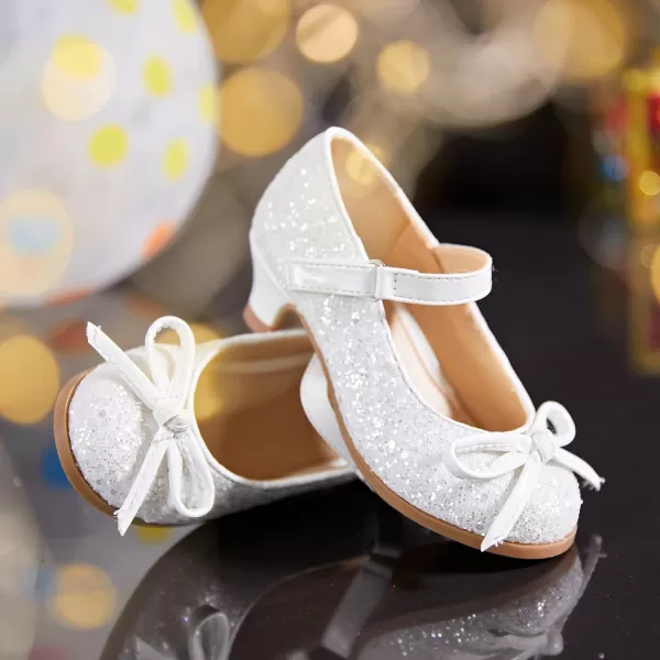 THEE BRON Girls Dress Shoes Glitter Mary Jane Heels Princess Wedding Party Pumps910white