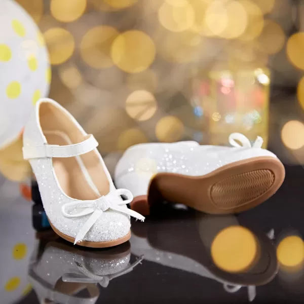 THEE BRON Girls Dress Shoes Glitter Mary Jane Heels Princess Wedding Party Pumps910white