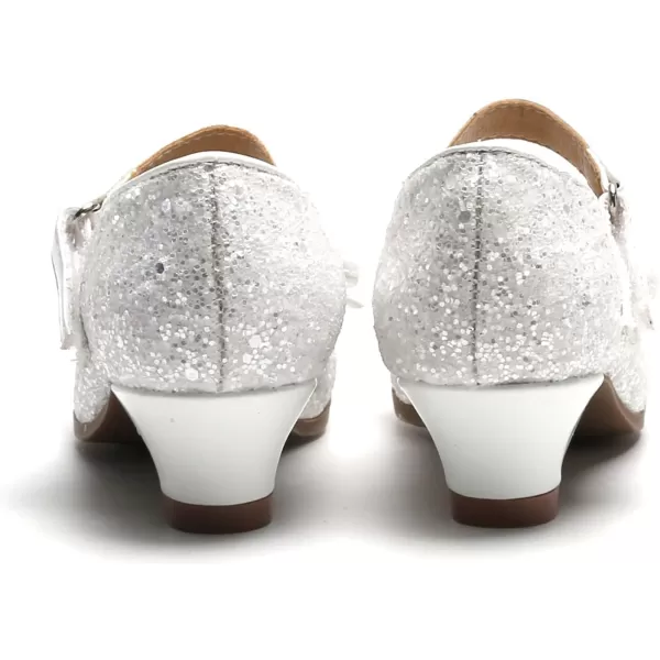 THEE BRON Girls Dress Shoes Glitter Mary Jane Heels Princess Wedding Party Pumps910white