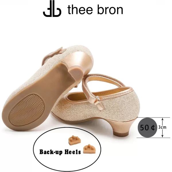 THEE BRON Girls Dress Shoes Glitter Mary Jane Heels Princess Wedding Party Pumps913gold