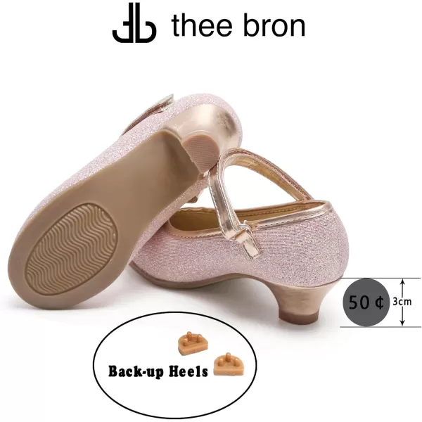 THEE BRON Girls Dress Shoes Glitter Mary Jane Heels Princess Wedding Party Pumps913pink