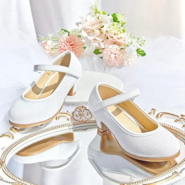 THEE BRON Girls Dress Shoes Glitter Mary Jane Heels Princess Wedding Party Pumps913white