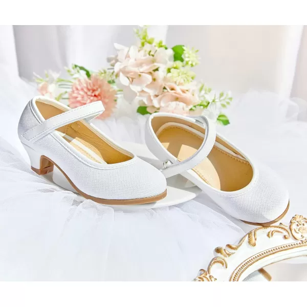 THEE BRON Girls Dress Shoes Glitter Mary Jane Heels Princess Wedding Party Pumps913white