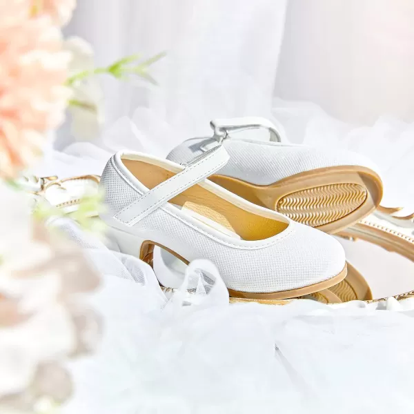 THEE BRON Girls Dress Shoes Glitter Mary Jane Heels Princess Wedding Party Pumps913white