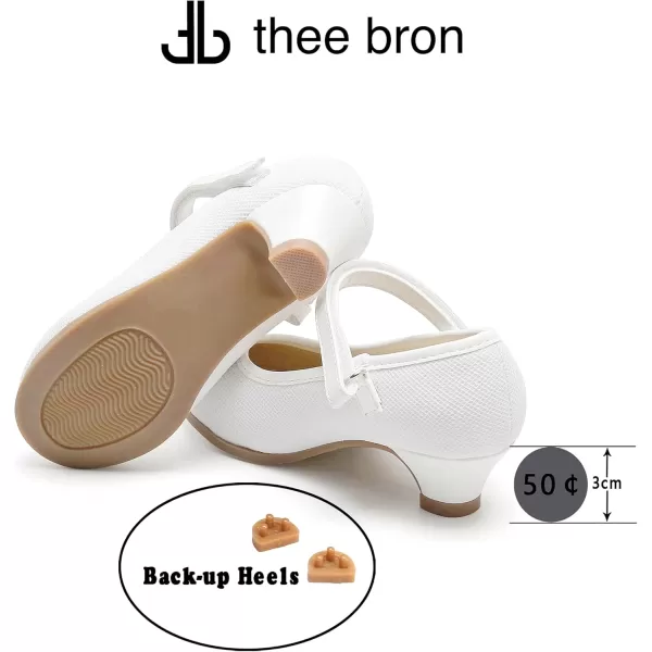 THEE BRON Girls Dress Shoes Glitter Mary Jane Heels Princess Wedding Party Pumps913white