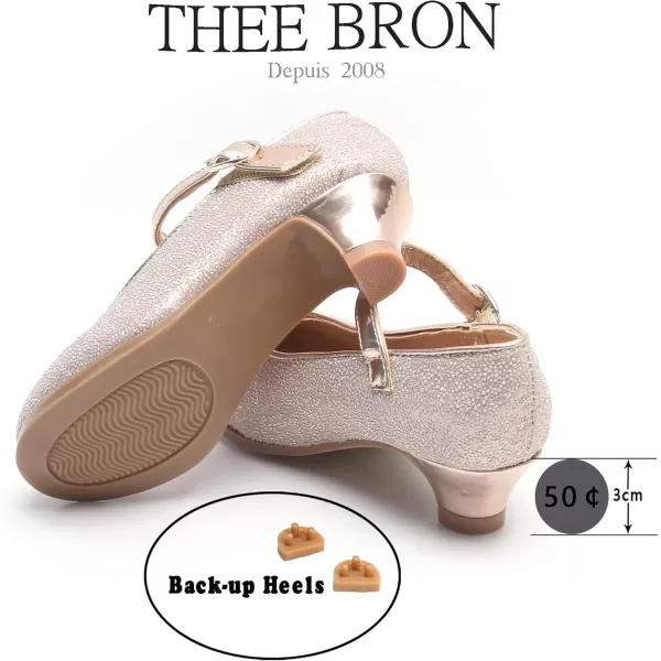 THEE BRON Girls Dress Shoes Glitter Mary Jane Heels Princess Wedding Party Pumps919rose