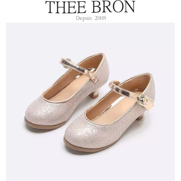THEE BRON Girls Dress Shoes Glitter Mary Jane Heels Princess Wedding Party Pumps919rose