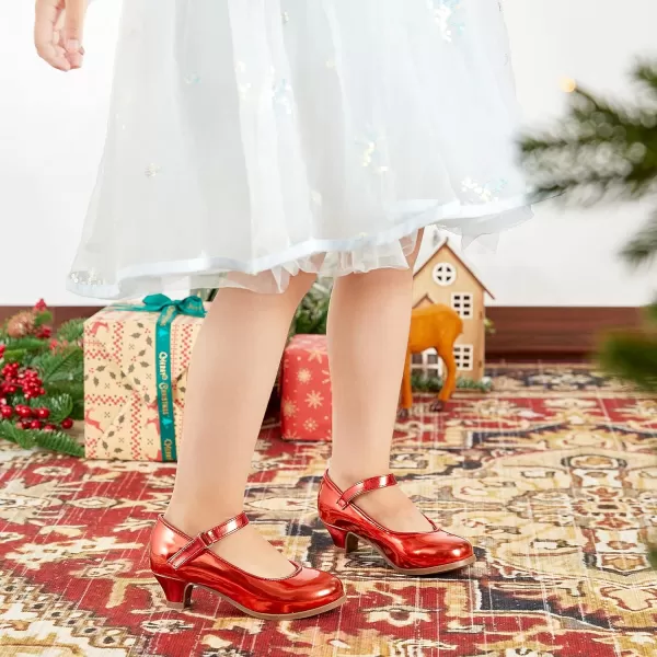 THEE BRON Girls Dress Shoes Glitter Mary Jane Heels Princess Wedding Party Pumps920red