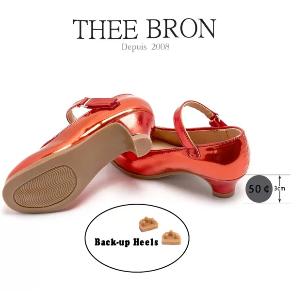 THEE BRON Girls Dress Shoes Glitter Mary Jane Heels Princess Wedding Party Pumps920red