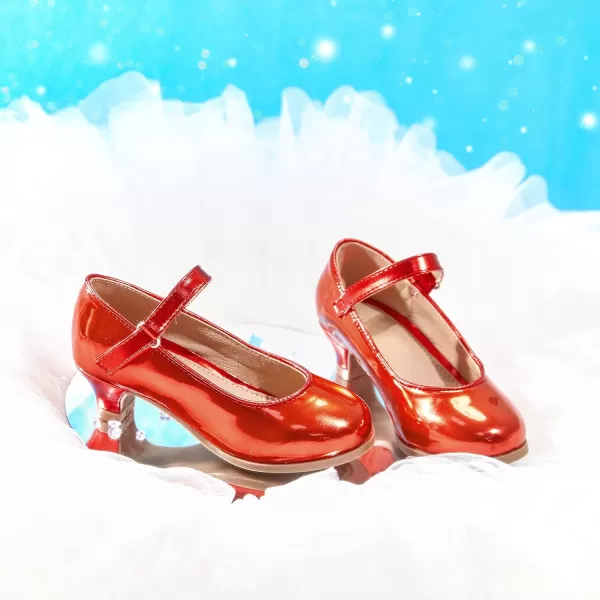 THEE BRON Girls Dress Shoes Glitter Mary Jane Heels Princess Wedding Party Pumps920red