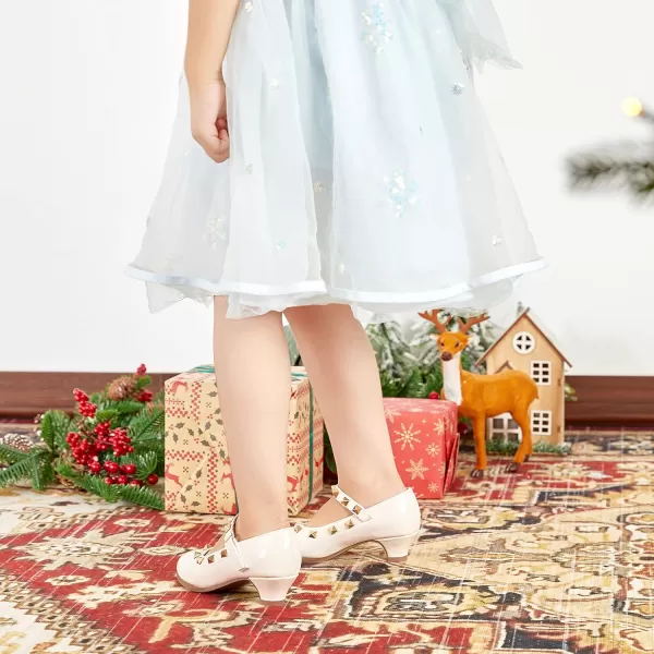 THEE BRON Girls Dress Shoes Glitter Mary Jane Heels Princess Wedding Party Pumps921ivory