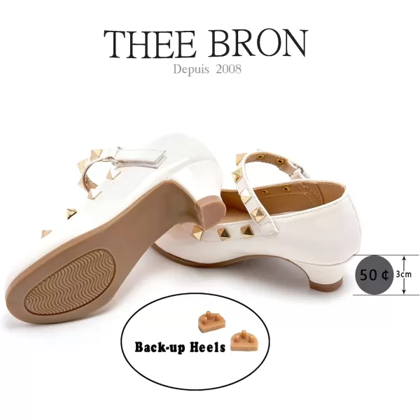 THEE BRON Girls Dress Shoes Glitter Mary Jane Heels Princess Wedding Party Pumps921ivory