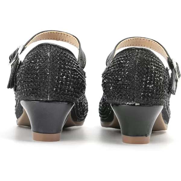 THEE BRON Girls Dress Shoes Glitter Mary Jane Heels Princess Wedding Party Pumps922black