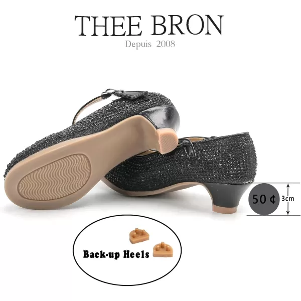 THEE BRON Girls Dress Shoes Glitter Mary Jane Heels Princess Wedding Party Pumps922black