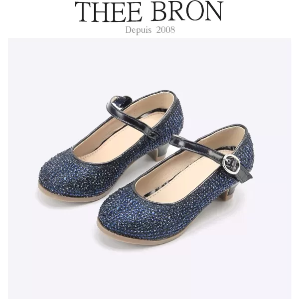 THEE BRON Girls Dress Shoes Glitter Mary Jane Heels Princess Wedding Party Pumps922blue