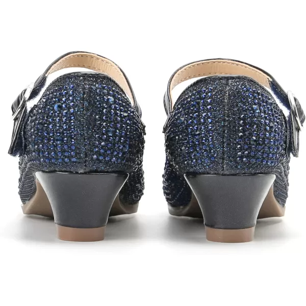 THEE BRON Girls Dress Shoes Glitter Mary Jane Heels Princess Wedding Party Pumps922blue