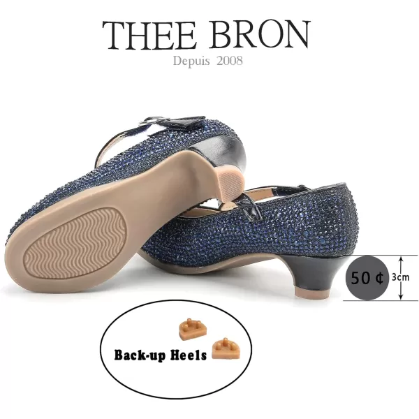 THEE BRON Girls Dress Shoes Glitter Mary Jane Heels Princess Wedding Party Pumps922blue