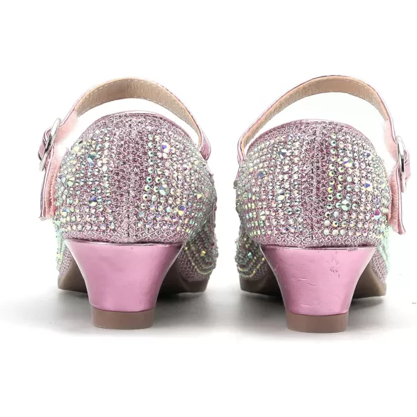 THEE BRON Girls Dress Shoes Glitter Mary Jane Heels Princess Wedding Party Pumps922pink