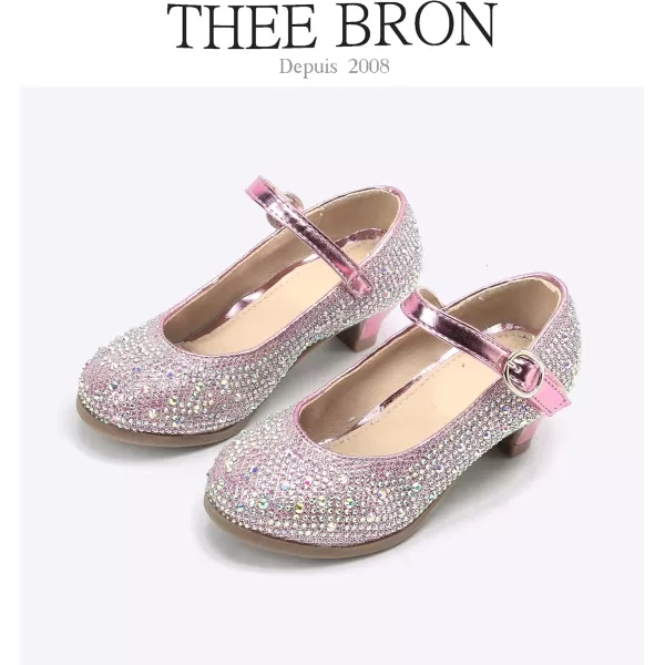 THEE BRON Girls Dress Shoes Glitter Mary Jane Heels Princess Wedding Party Pumps922pink
