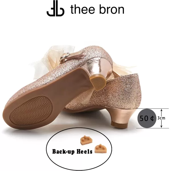 THEE BRON Girls Dress Shoes Glitter Mary Jane Heels Princess Wedding Party PumpsTb909champagne