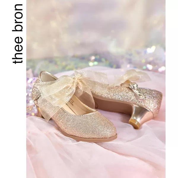 THEE BRON Girls Dress Shoes Glitter Mary Jane Heels Princess Wedding Party PumpsTb909champagne
