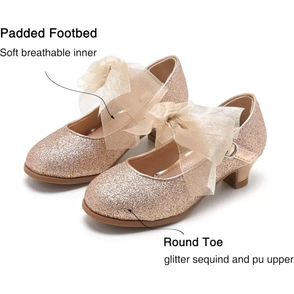 THEE BRON Girls Dress Shoes Glitter Mary Jane Heels Princess Wedding Party PumpsTb909champagne