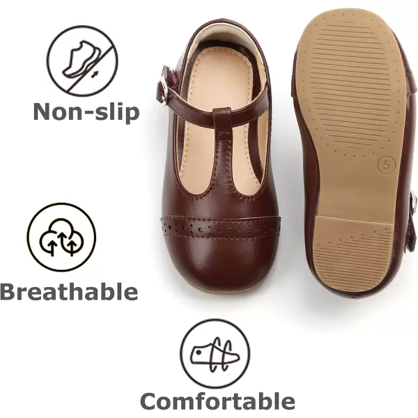 THEE BRON Girls TStrap Flats ToddlerLittle Kid Ballet Mary Jane Party Dress ShoesAf318brown