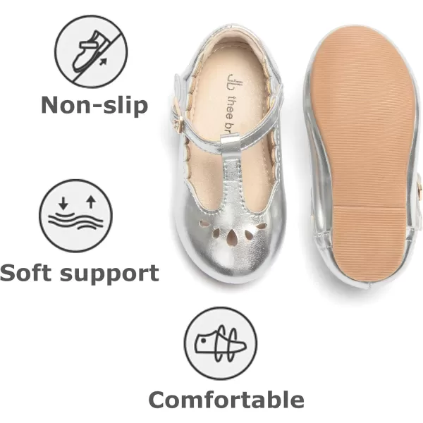 THEE BRON Girls TStrap Flats ToddlerLittle Kid Ballet Mary Jane Party Dress ShoesAg227silver