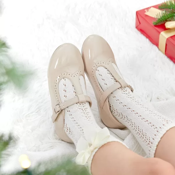 THEE BRON Girls TStrap Flats ToddlerLittle Kid Ballet Mary Jane Party Dress ShoesAg234beige