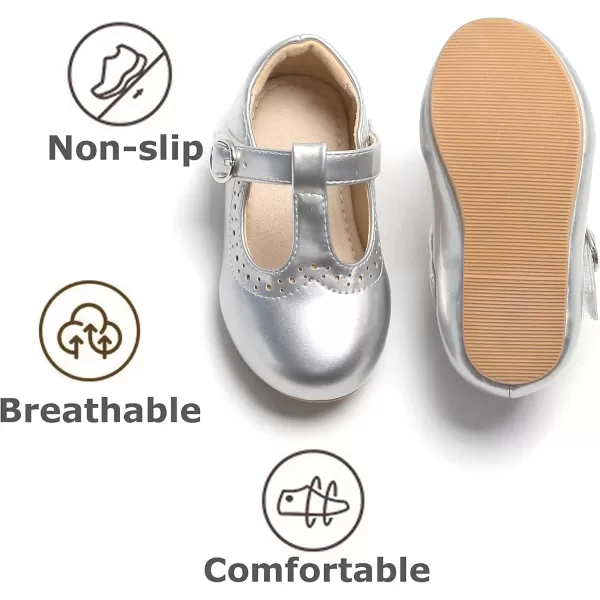 THEE BRON Girls TStrap Flats ToddlerLittle Kid Ballet Mary Jane Party Dress ShoesAg234silver