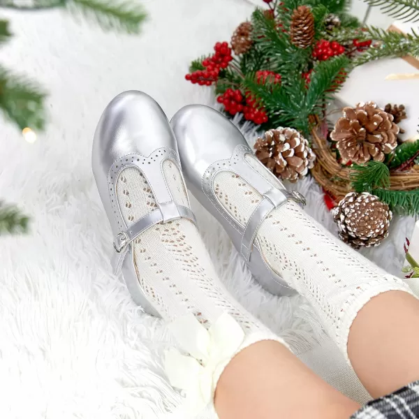 THEE BRON Girls TStrap Flats ToddlerLittle Kid Ballet Mary Jane Party Dress ShoesAg234silver
