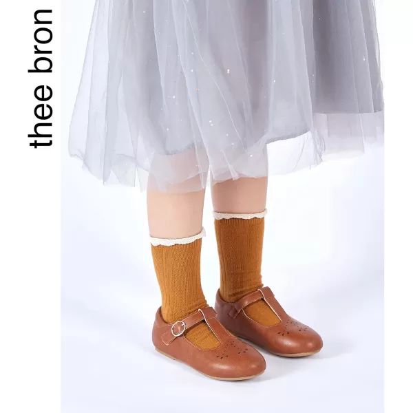 THEE BRON Girls TStrap Flats ToddlerLittle Kid Ballet Mary Jane Party Dress ShoesAg252brown