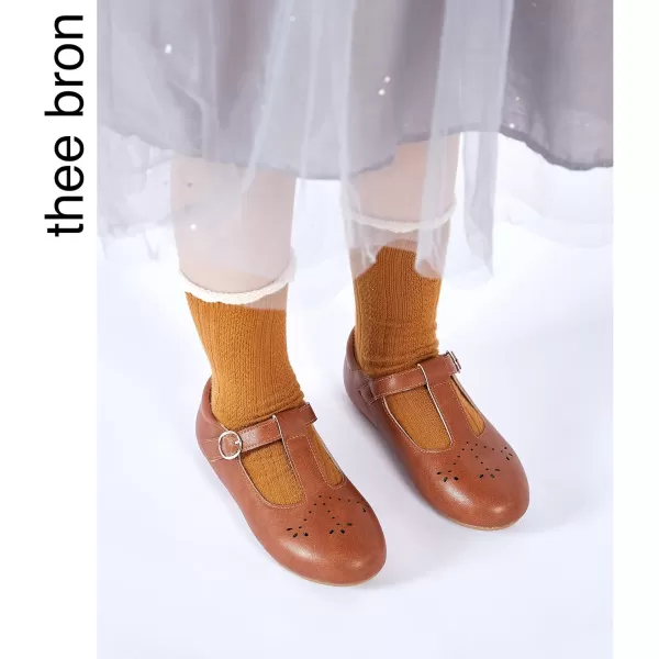 THEE BRON Girls TStrap Flats ToddlerLittle Kid Ballet Mary Jane Party Dress ShoesAg252brown