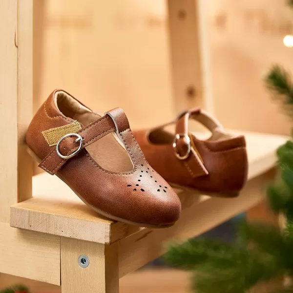 THEE BRON Girls TStrap Flats ToddlerLittle Kid Ballet Mary Jane Party Dress ShoesAg252brown