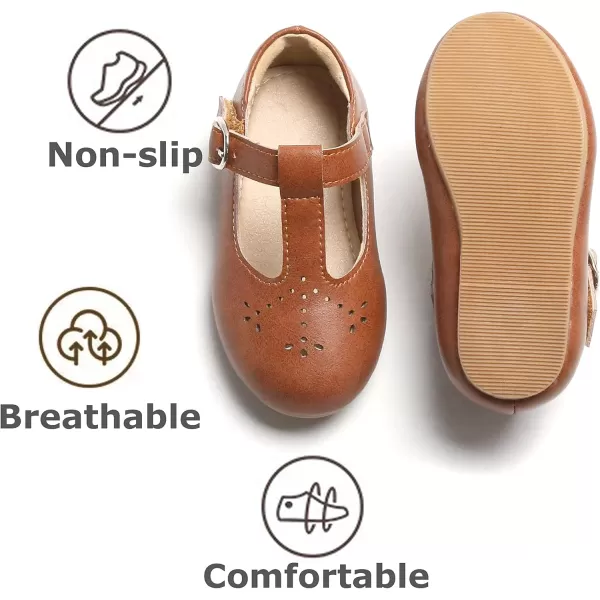 THEE BRON Girls TStrap Flats ToddlerLittle Kid Ballet Mary Jane Party Dress ShoesAg252brown