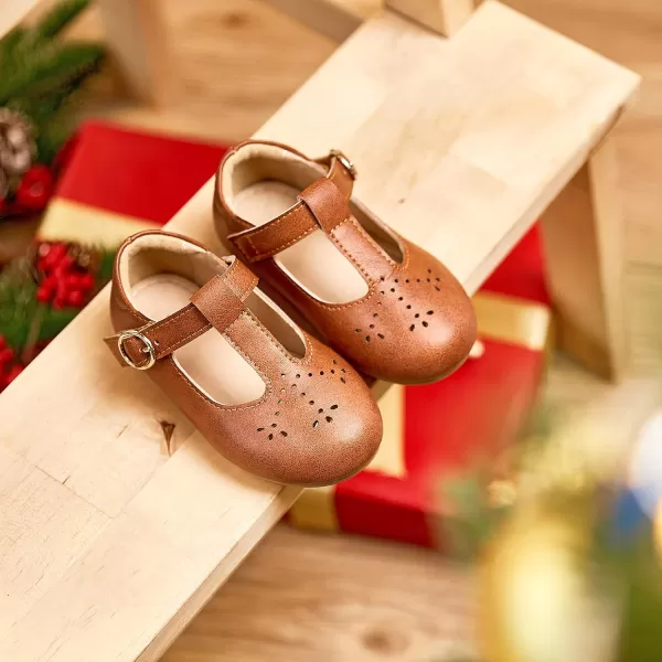 THEE BRON Girls TStrap Flats ToddlerLittle Kid Ballet Mary Jane Party Dress ShoesAg252brown