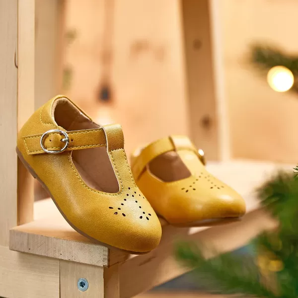 THEE BRON Girls TStrap Flats ToddlerLittle Kid Ballet Mary Jane Party Dress ShoesAg252yellow