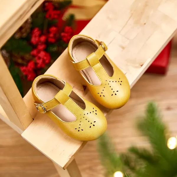 THEE BRON Girls TStrap Flats ToddlerLittle Kid Ballet Mary Jane Party Dress ShoesAg252yellow
