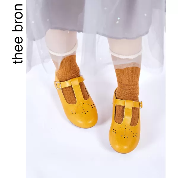 THEE BRON Girls TStrap Flats ToddlerLittle Kid Ballet Mary Jane Party Dress ShoesAg252yellow